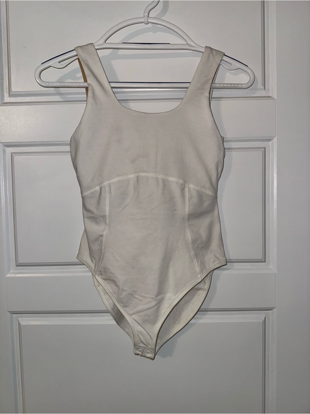 Classic White Scoop Neck Bodysuit with Contour Seams